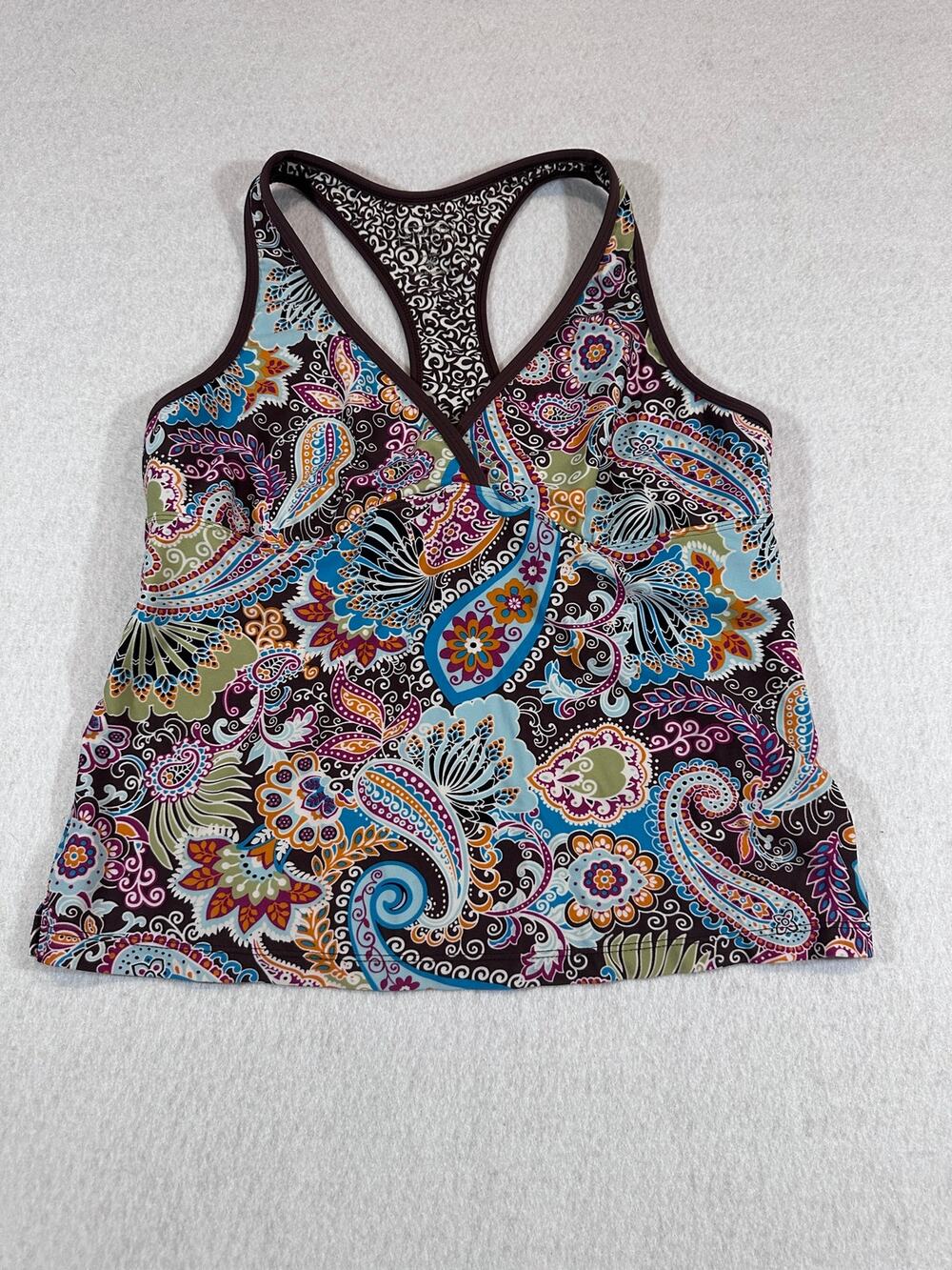 Athleta Paisley Floral Racerback Tankini Swim Top Multicolor Brown Blue